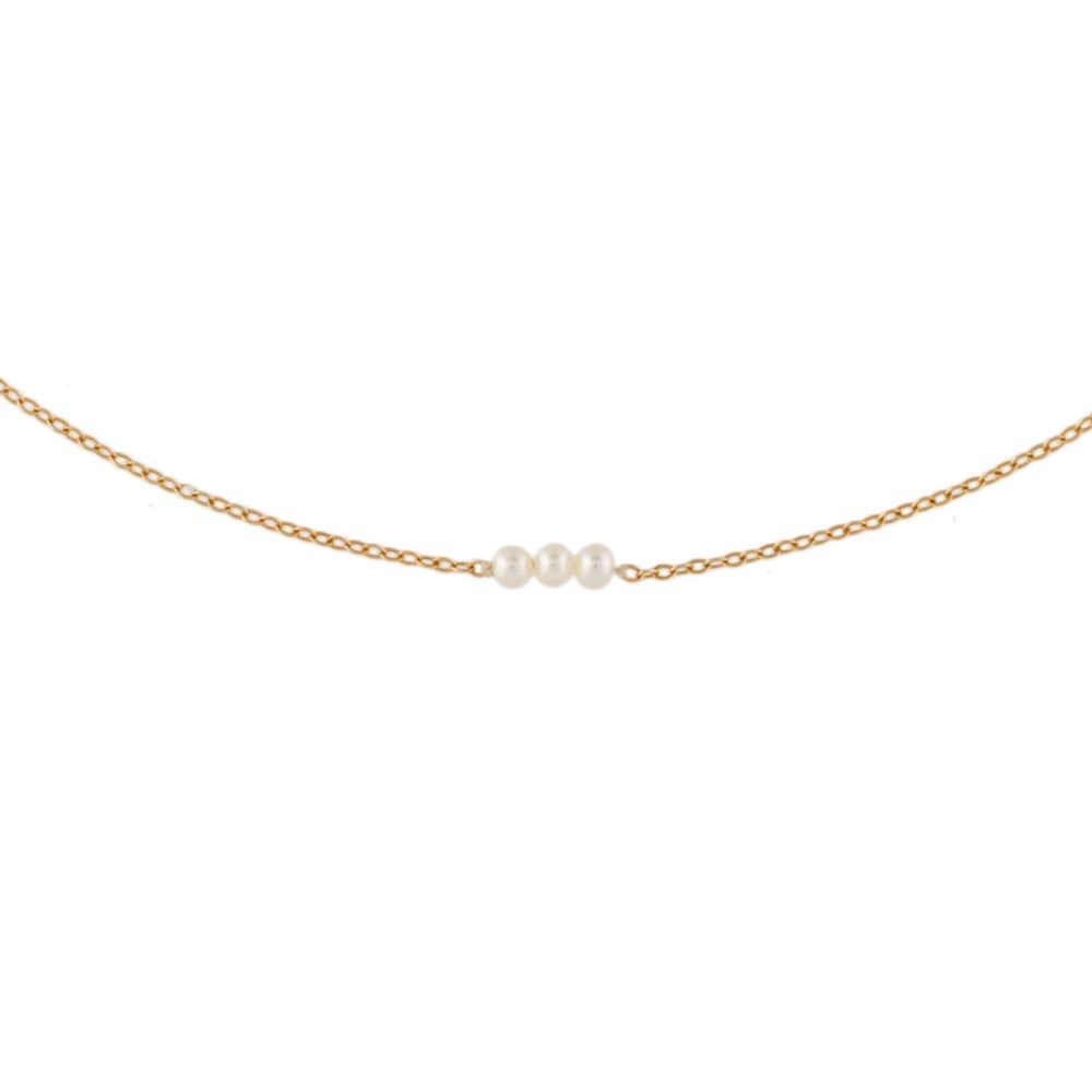 14K Yellow Gold 3 Pearl Dainty Layering Necklace